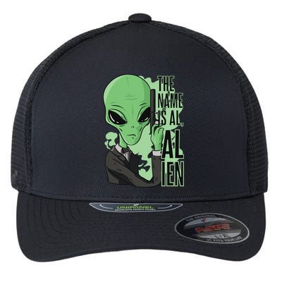 The Name Is Alien Funny Spy Cartoon Flexfit Unipanel Trucker Cap