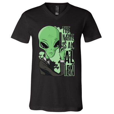 The Name Is Alien Funny Spy Cartoon V-Neck T-Shirt
