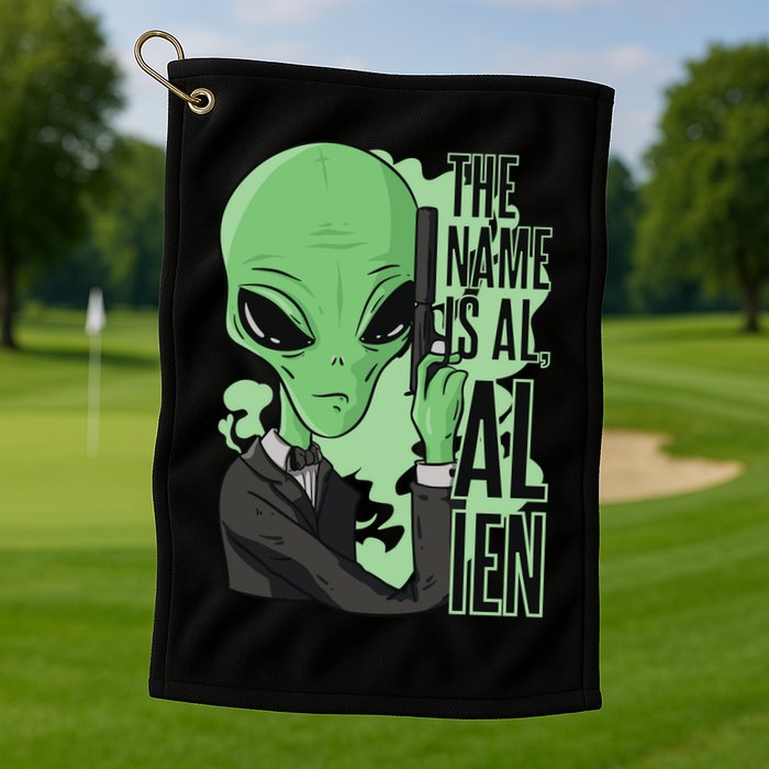 The Name Is Alien Funny Spy Cartoon Golf Towel