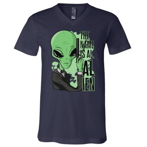 The Name Is Alien Funny Spy Cartoon V-Neck T-Shirt