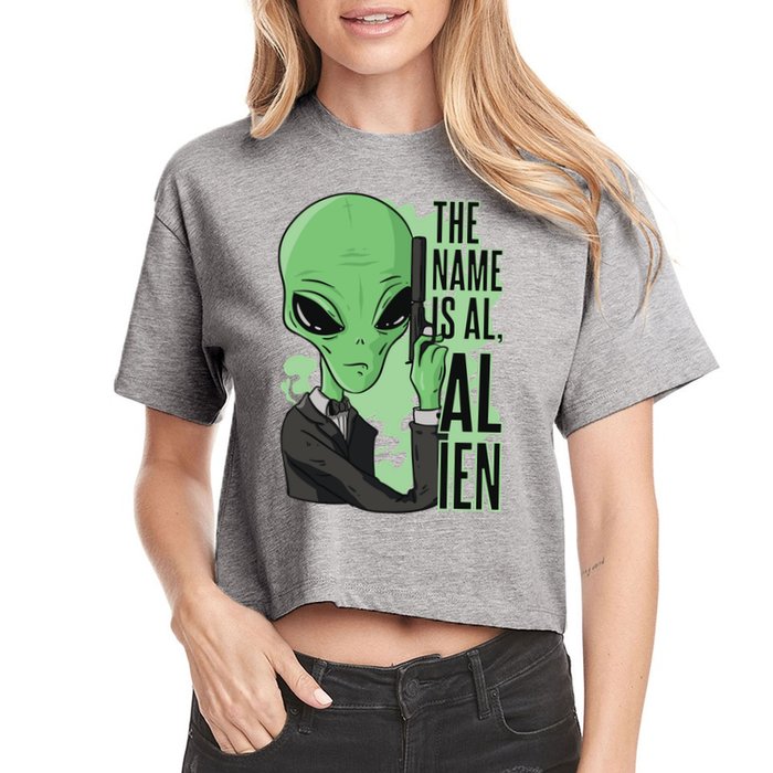 The Name Is Alien Funny Spy Cartoon Crop Top