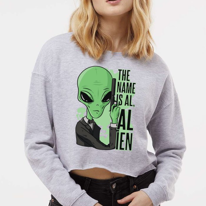 The Name Is Alien Funny Spy Cartoon Cropped Pullover Crew