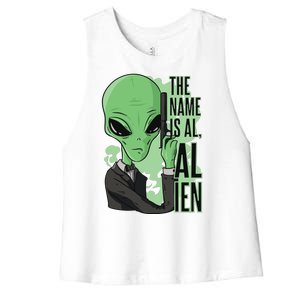 The Name Is Alien Funny Spy Cartoon Women's Racerback Cropped Tank