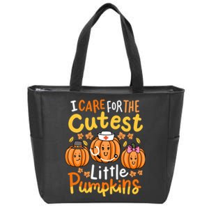 Thanksgiving Nurse I Care For The Cutest Little Pumpkins Zip Tote Bag