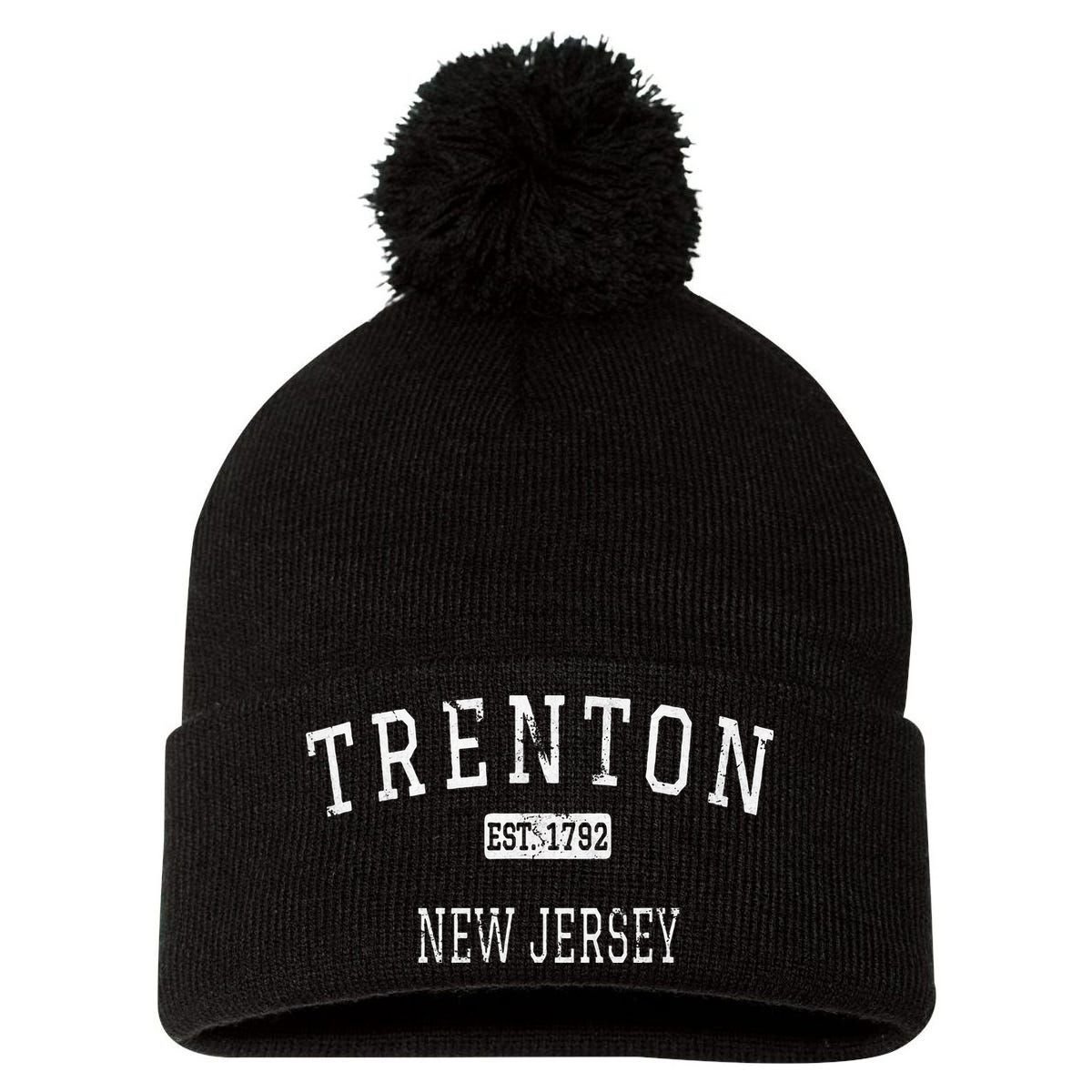 Trenton New Jersey Nj Vintage Pom Pom 12in Knit Beanie