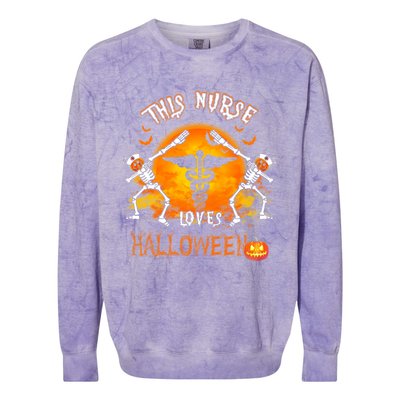 This Nurse Loves Halloween Pumpkin Dabbing Skeleton Funny Gift Colorblast Crewneck Sweatshirt