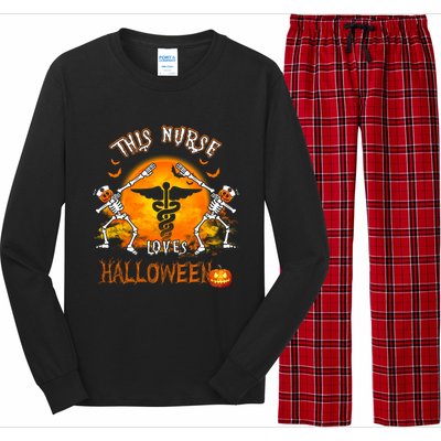 This Nurse Loves Halloween Pumpkin Dabbing Skeleton Funny Gift Long Sleeve Pajama Set