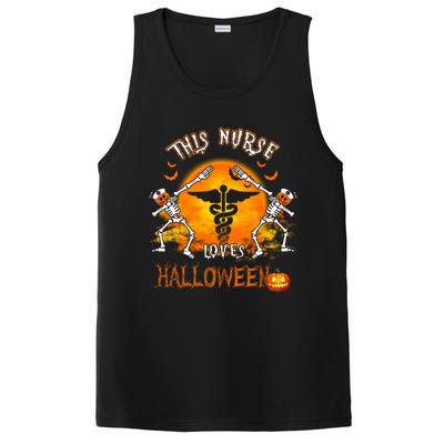 This Nurse Loves Halloween Pumpkin Dabbing Skeleton Funny Gift PosiCharge Competitor Tank