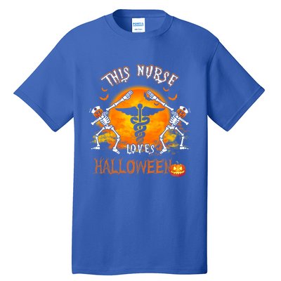 This Nurse Loves Halloween Pumpkin Dabbing Skeleton Funny Gift Tall T-Shirt