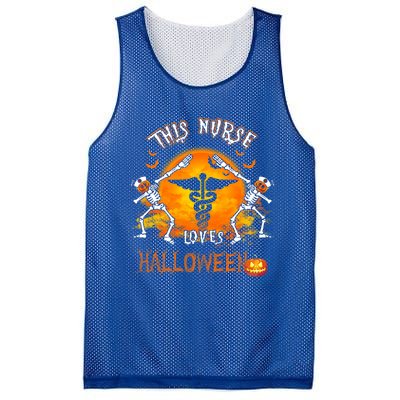 This Nurse Loves Halloween Pumpkin Dabbing Skeleton Funny Gift Mesh Reversible Basketball Jersey Tank