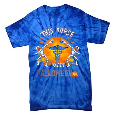 This Nurse Loves Halloween Pumpkin Dabbing Skeleton Funny Gift Tie-Dye T-Shirt