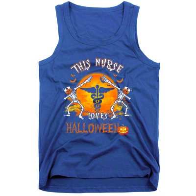 This Nurse Loves Halloween Pumpkin Dabbing Skeleton Funny Gift Tank Top