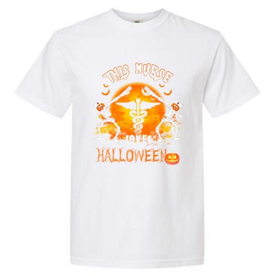 This Nurse Loves Halloween Pumpkin Dabbing Skeleton Funny Gift Garment-Dyed Heavyweight T-Shirt