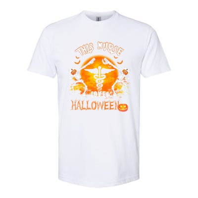 This Nurse Loves Halloween Pumpkin Dabbing Skeleton Funny Gift Softstyle CVC T-Shirt