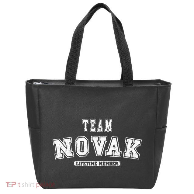 Team Novak Lifetime Member Family Last Name Zip Tote Bag