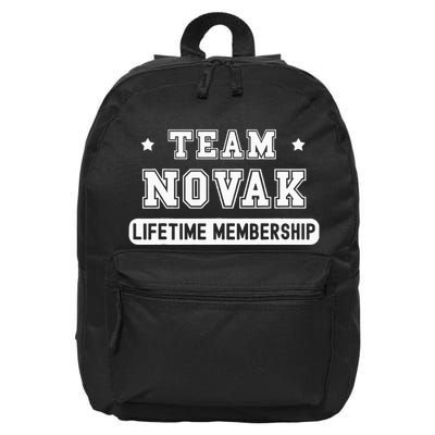 Team Novak Lifetime Membership Funny Family Last Name 16 in Basic Backpack