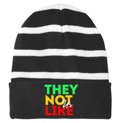 They Not Like Us Striped Beanie with Solid Band