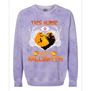 This Nurse Loves Halloween Skeleton Hand Heart Gift Colorblast Crewneck Sweatshirt