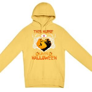 This Nurse Loves Halloween Skeleton Hand Heart Gift Premium Pullover Hoodie