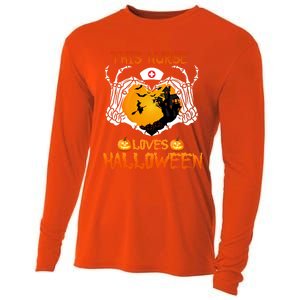 This Nurse Loves Halloween Skeleton Hand Heart Gift Cooling Performance Long Sleeve Crew