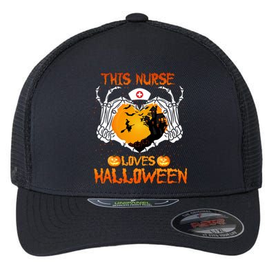 This Nurse Loves Halloween Skeleton Hand Heart Gift Flexfit Unipanel Trucker Cap