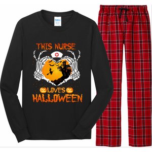 This Nurse Loves Halloween Skeleton Hand Heart Gift Long Sleeve Pajama Set