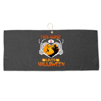 This Nurse Loves Halloween Skeleton Hand Heart Gift Large Microfiber Waffle Golf Towel