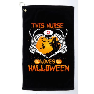 This Nurse Loves Halloween Skeleton Hand Heart Gift Platinum Collection Golf Towel