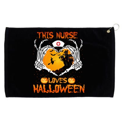 This Nurse Loves Halloween Skeleton Hand Heart Gift Grommeted Golf Towel