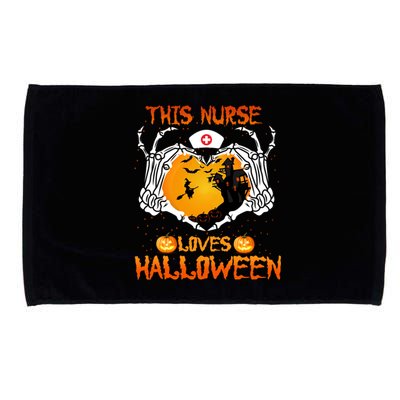 This Nurse Loves Halloween Skeleton Hand Heart Gift Microfiber Hand Towel