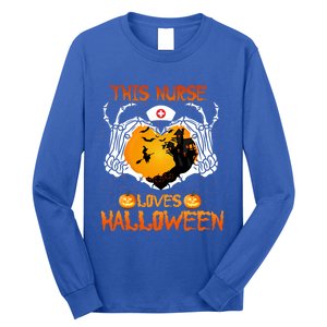 This Nurse Loves Halloween Skeleton Hand Heart Gift Long Sleeve Shirt