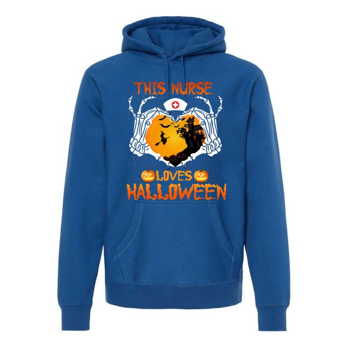 This Nurse Loves Halloween Skeleton Hand Heart Gift Premium Hoodie