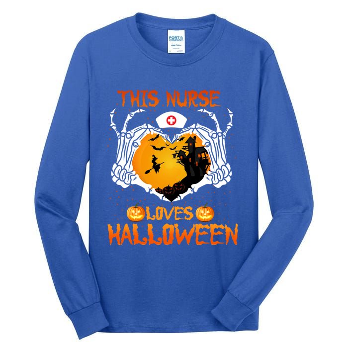 This Nurse Loves Halloween Skeleton Hand Heart Gift Tall Long Sleeve T-Shirt