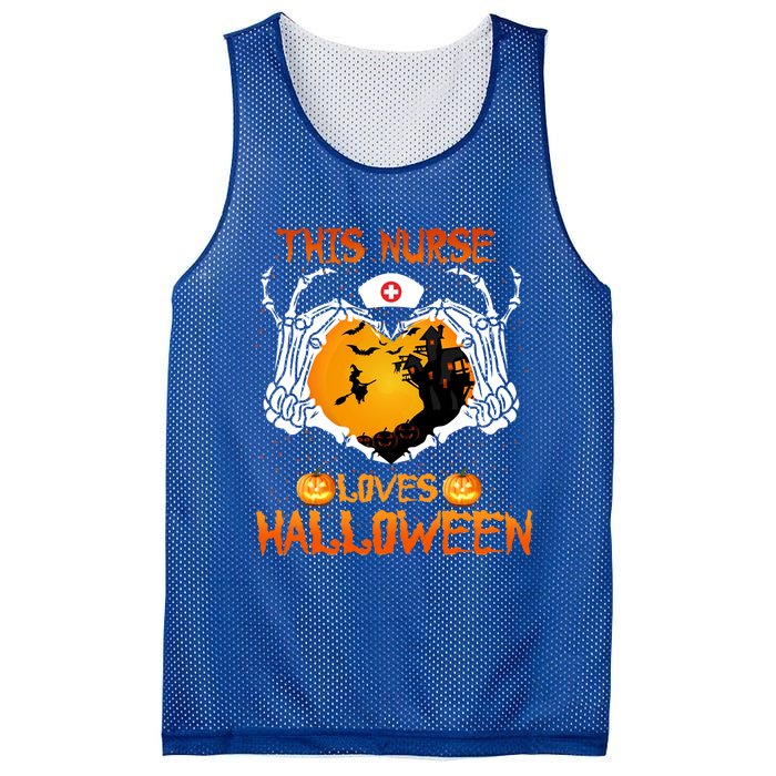 This Nurse Loves Halloween Skeleton Hand Heart Gift Mesh Reversible Basketball Jersey Tank