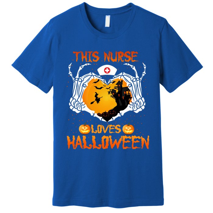 This Nurse Loves Halloween Skeleton Hand Heart Gift Premium T-Shirt