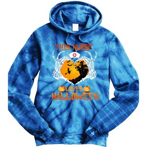 This Nurse Loves Halloween Skeleton Hand Heart Gift Tie Dye Hoodie