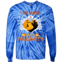 This Nurse Loves Halloween Skeleton Hand Heart Gift Tie-Dye Long Sleeve Shirt