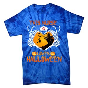 This Nurse Loves Halloween Skeleton Hand Heart Gift Tie-Dye T-Shirt