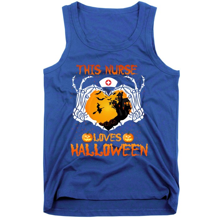 This Nurse Loves Halloween Skeleton Hand Heart Gift Tank Top