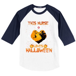 This Nurse Loves Halloween Skeleton Hand Heart Gift Baseball Sleeve Shirt