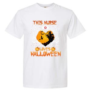 This Nurse Loves Halloween Skeleton Hand Heart Gift Garment-Dyed Heavyweight T-Shirt