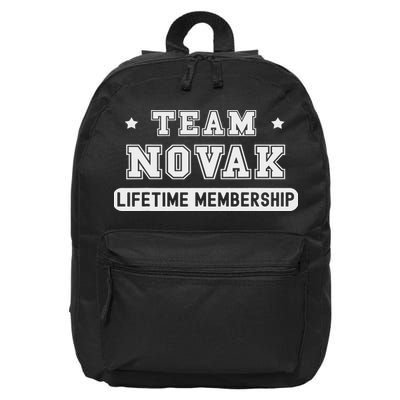 Team Novak Lifetime Membership Funny Family Last Name 16 in Basic Backpack