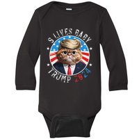 Trump Nine Lives Baby Funny Cat In Suite Trump 9 Lives Baby Baby Long Sleeve Bodysuit