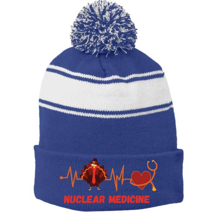 Thanksgiving Nuclear Medicine Doctor Stethoscope Turkey Gift Stripe Pom Pom Beanie