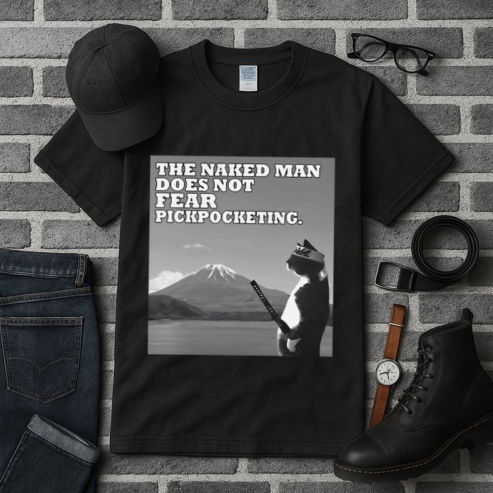 The Naked Man Does Not Fear Pickpocketing Samurai Cat Meme Tall T-Shirt