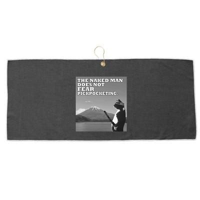 The Naked Man Does Not Fear Pickpocketing Samurai Cat Meme Large Microfiber Waffle Golf Towel