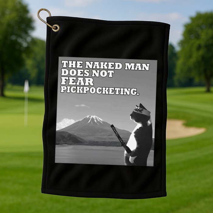 The Naked Man Does Not Fear Pickpocketing Samurai Cat Meme Golf Towel