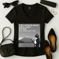 The Naked Man Does Not Fear Pickpocketing Samurai Cat Meme Women's V-Neck T-Shirt