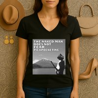 The Naked Man Does Not Fear Pickpocketing Samurai Cat Meme Women's V-Neck T-Shirt