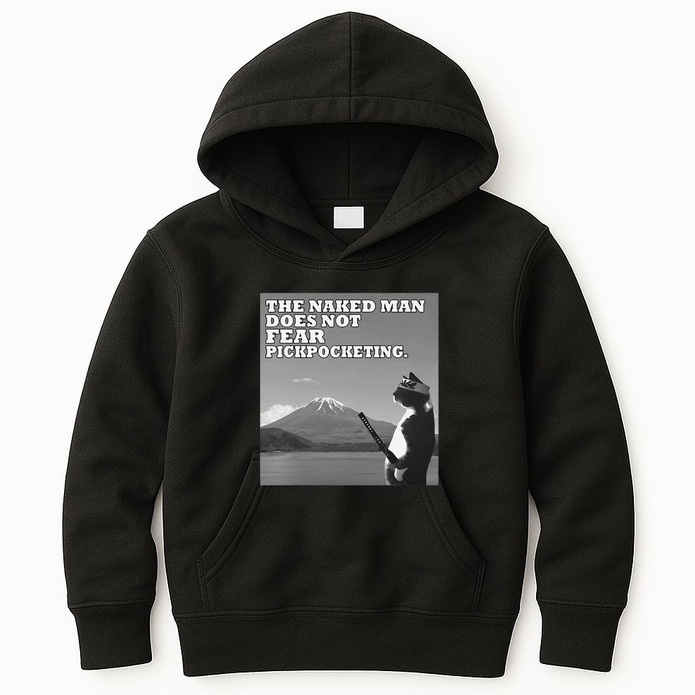 The Naked Man Does Not Fear Pickpocketing Samurai Cat Meme Kids Hoodie